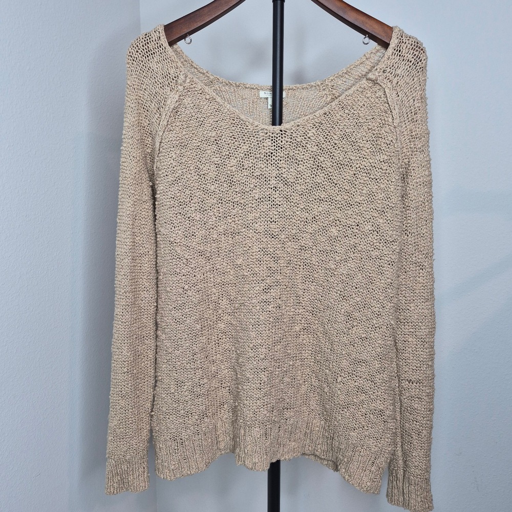 Sonoma Life Style Tan Chunky Slub Knit V-Neck Sweater Size Large Coastal Beach